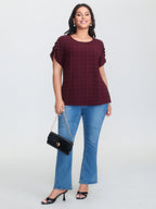 Textured Color Contrast Petal Sleeve Blouse