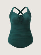 Ruched Drawstring Front Shirred One-Piece Swimsuit