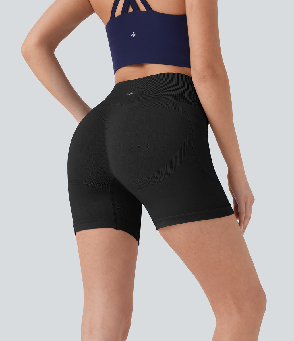 Seamless Flow High Waisted Yoga Biker Shorts 5'' with Pockets