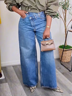 Fashion Asymmetric Waistband Wide Leg Jeans
