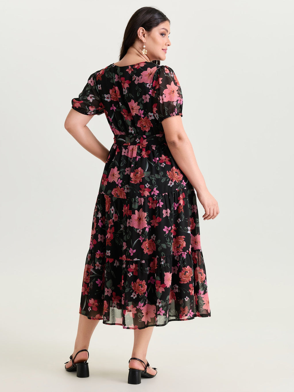 Floral Romance Pockets Belted Midi Dress