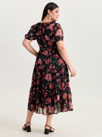 Floral Romance Pockets Belted Midi Dress