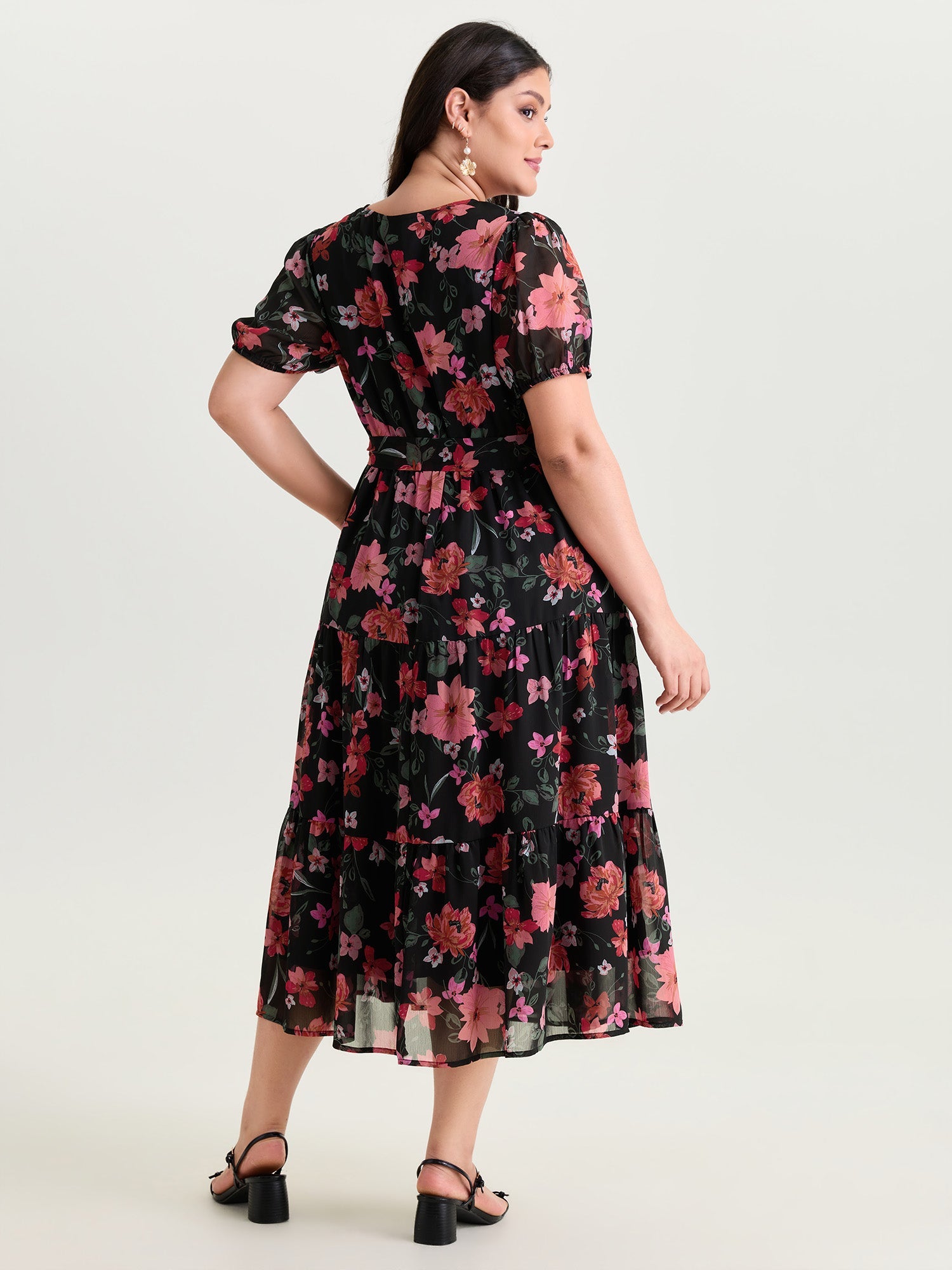 Floral Romance Pockets Belted Midi Dress