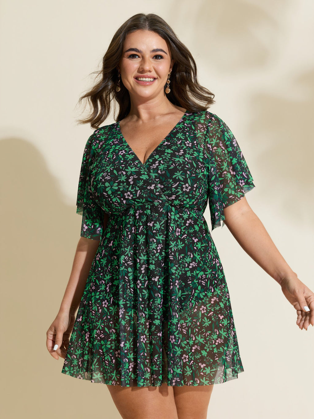 Colorful Sheer Floral Print Swim Dress