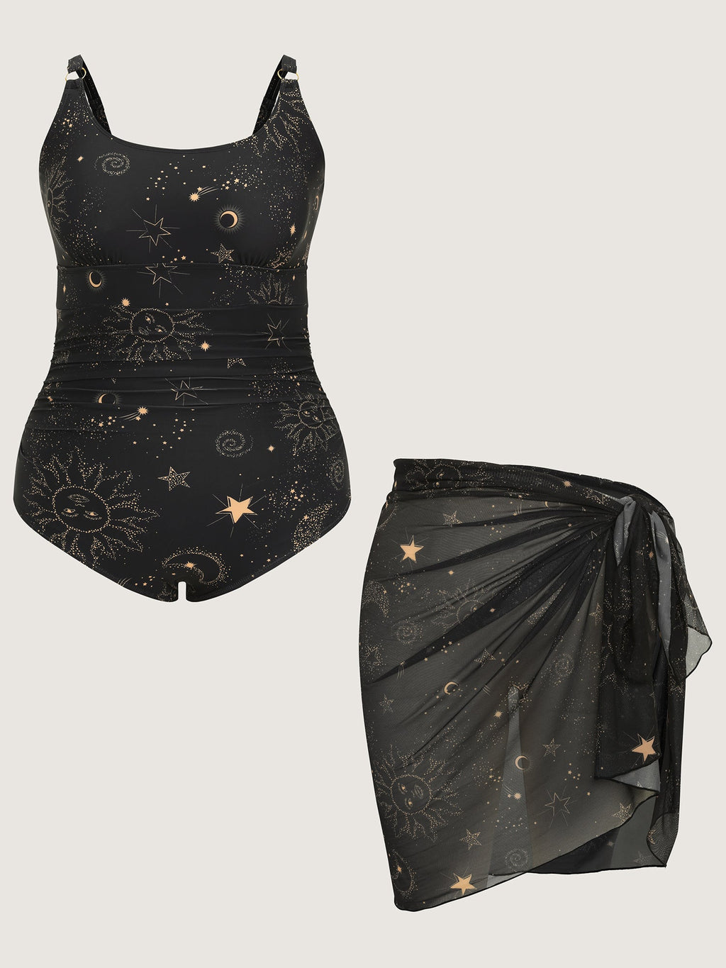 Sarong Set Star Print One-Piece Swimsuit