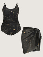Sarong Set Star Print One-Piece Swimsuit