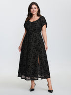 Floral Textured Jacquard Slit Hem Maxi Dress