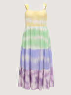 Colorblock Tiered Wide-Straps Maxi Dress