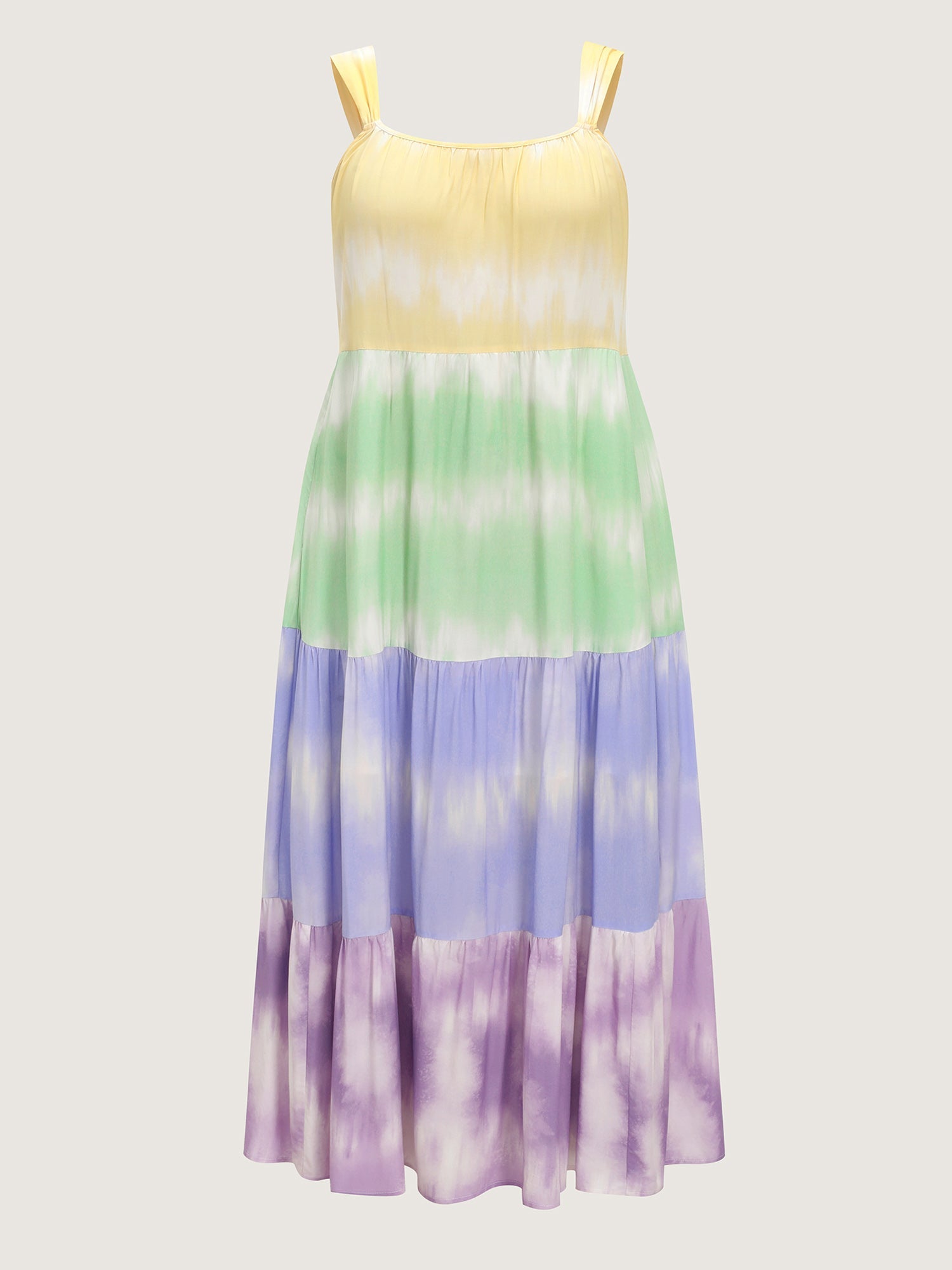 Colorblock Tiered Wide-Straps Maxi Dress