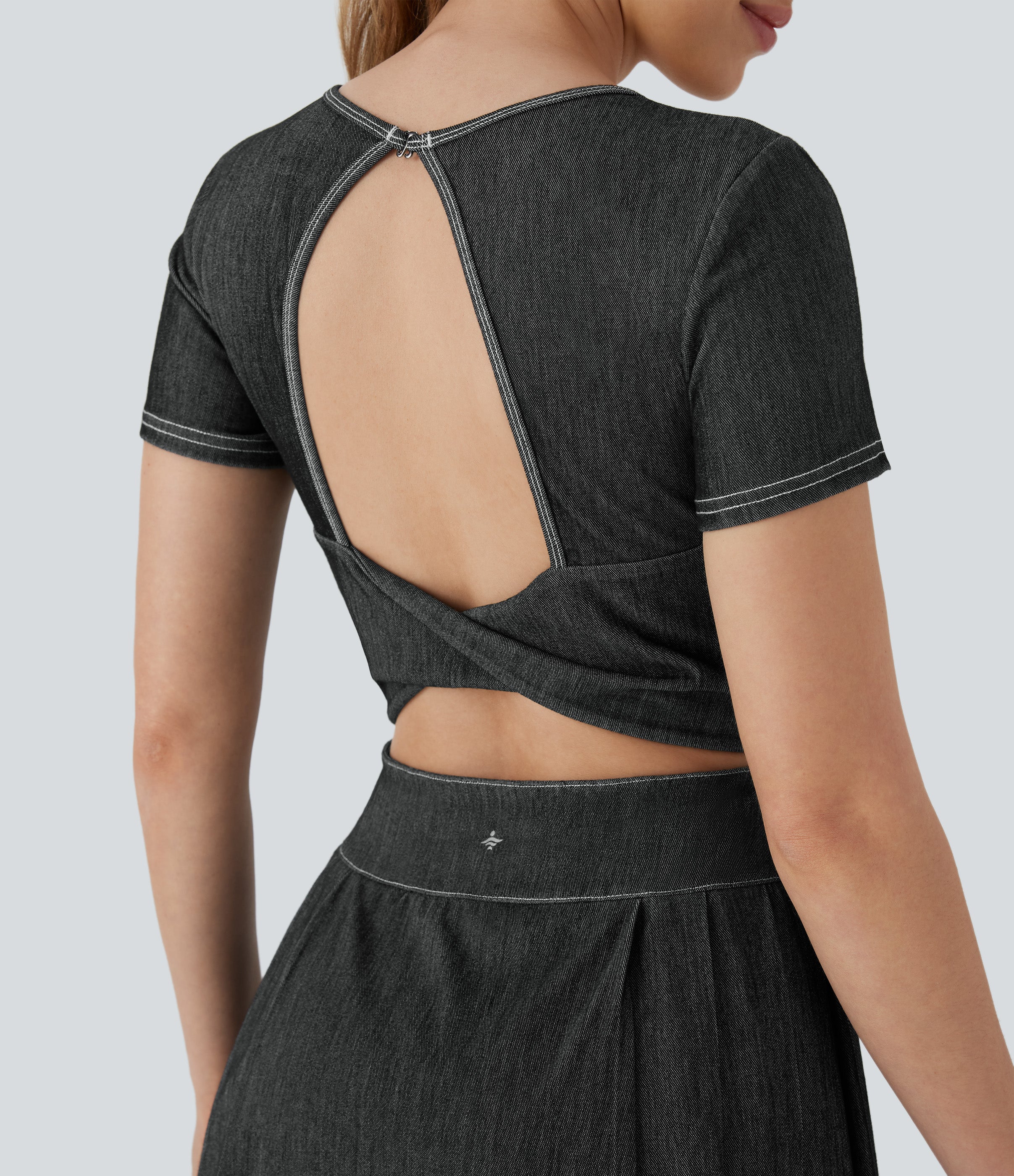 FlexTM Pleated Hem 2-in-1 Cool Touch Washed Denim Tennis Active Dress with Pockets