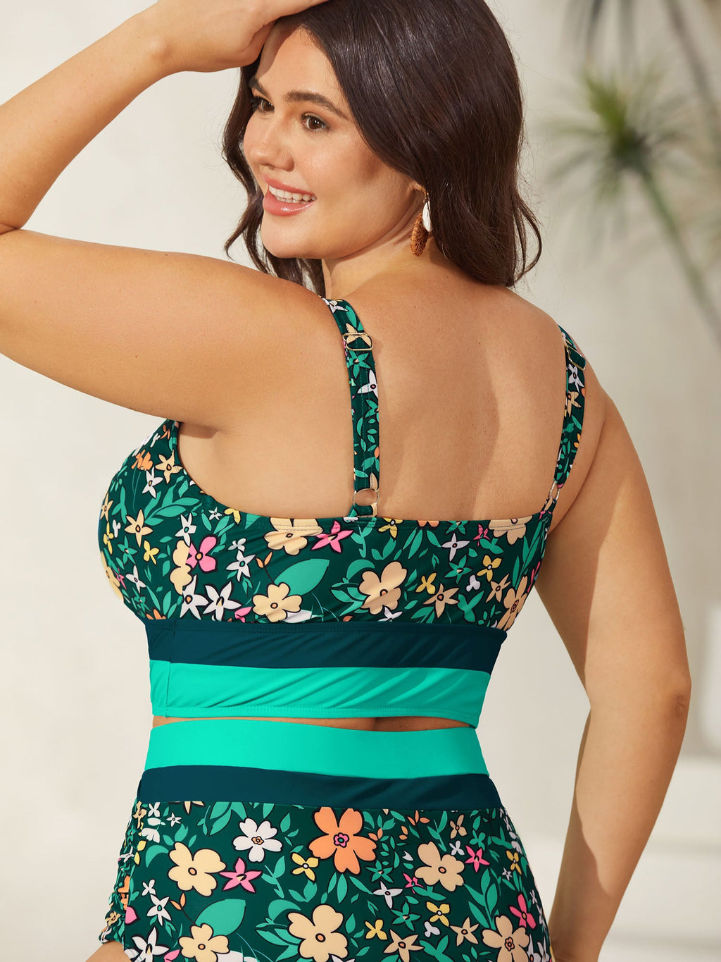 Floral Print Color Contrast Bikini Top