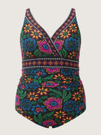 Two-Piece Sarong Floral Print One-Piece Swimsuit