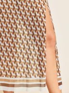Geometric Print Sheer Split Hem One-Piece Swimsuit