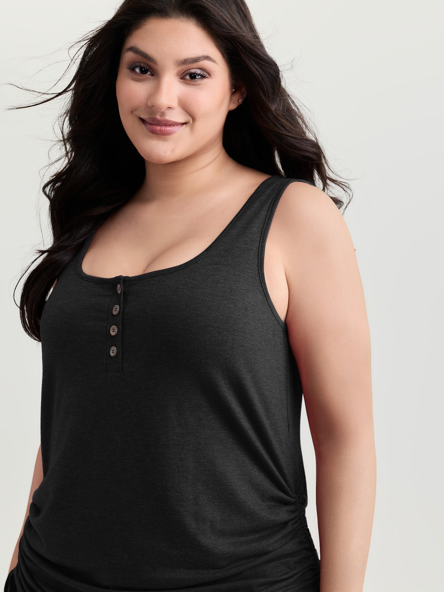 Supersoft Drawstring Ruched Scoop Neckline Tank Top
