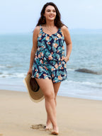 Tropical Flower Print Pockets One-Piece Swimsuit
