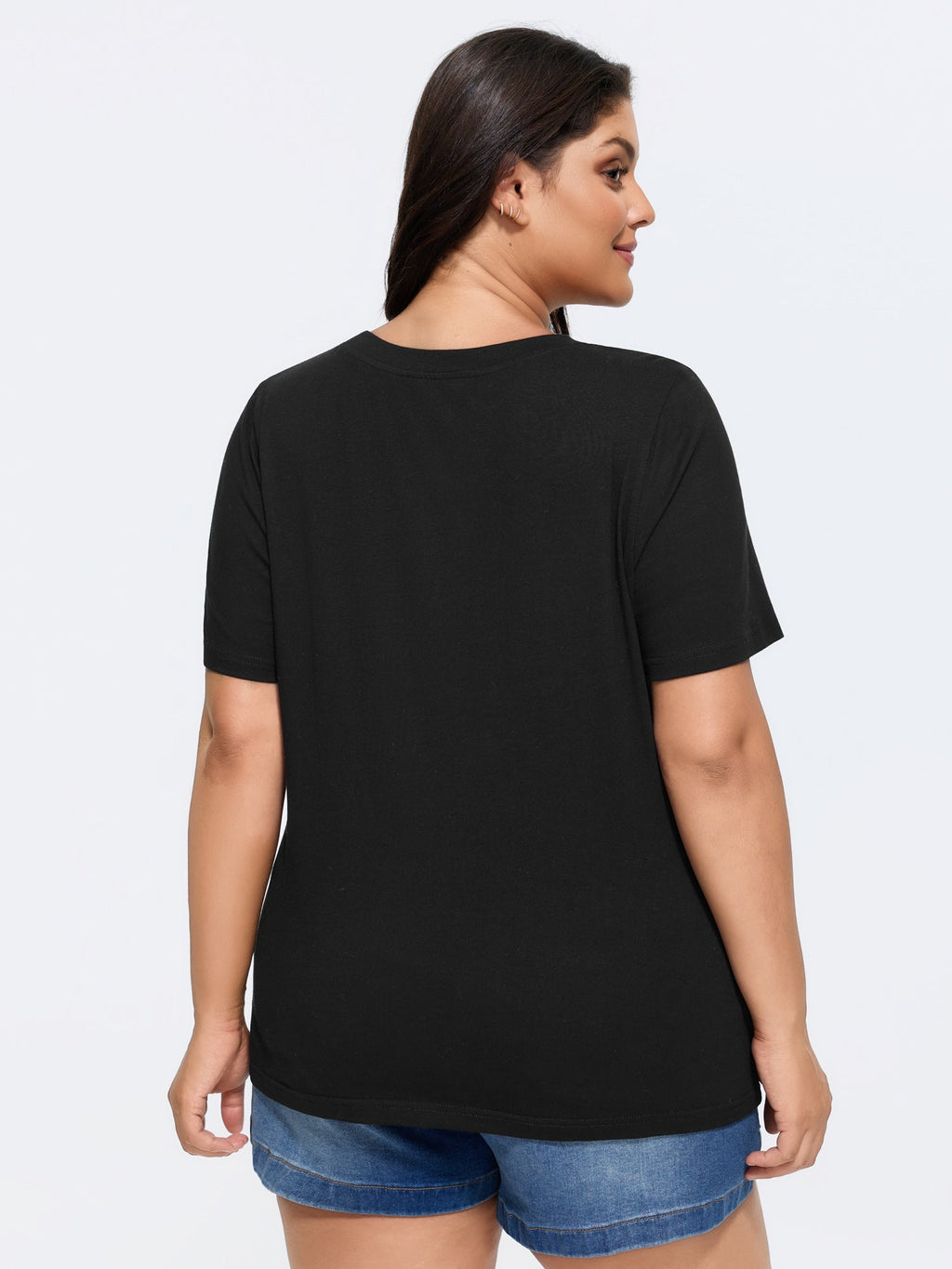 Cotton Stretchy Cut-Out Neckline Plain T-Shirt
