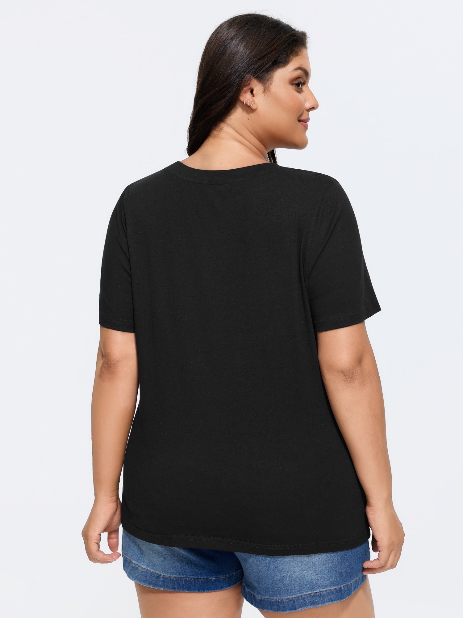 Cotton Stretchy Cut-Out Neckline Plain T-Shirt