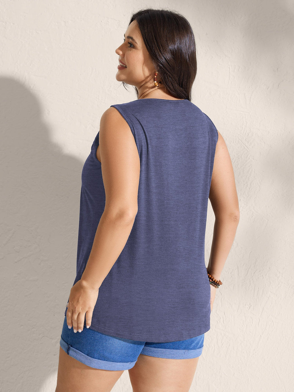 Embroidered Neckline Pleated Front Panel Tank Top
