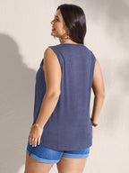 Embroidered Neckline Pleated Front Panel Tank Top