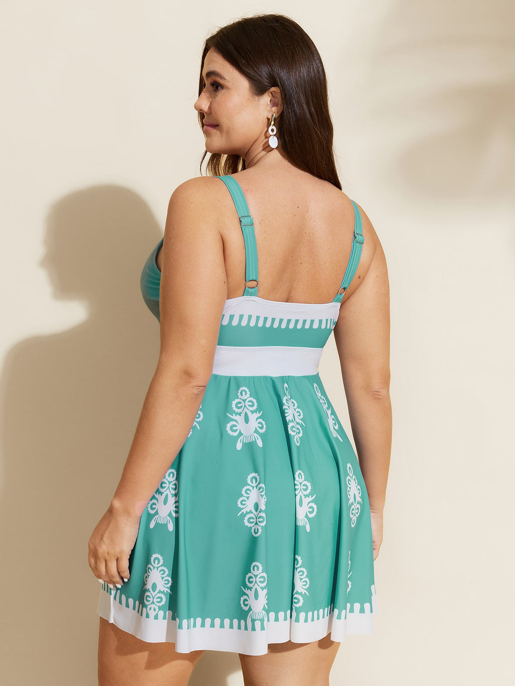 Boho Flower Print Surplice Swim Dress