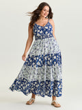 Colorblock Floral Print Tiered Maxi Dress