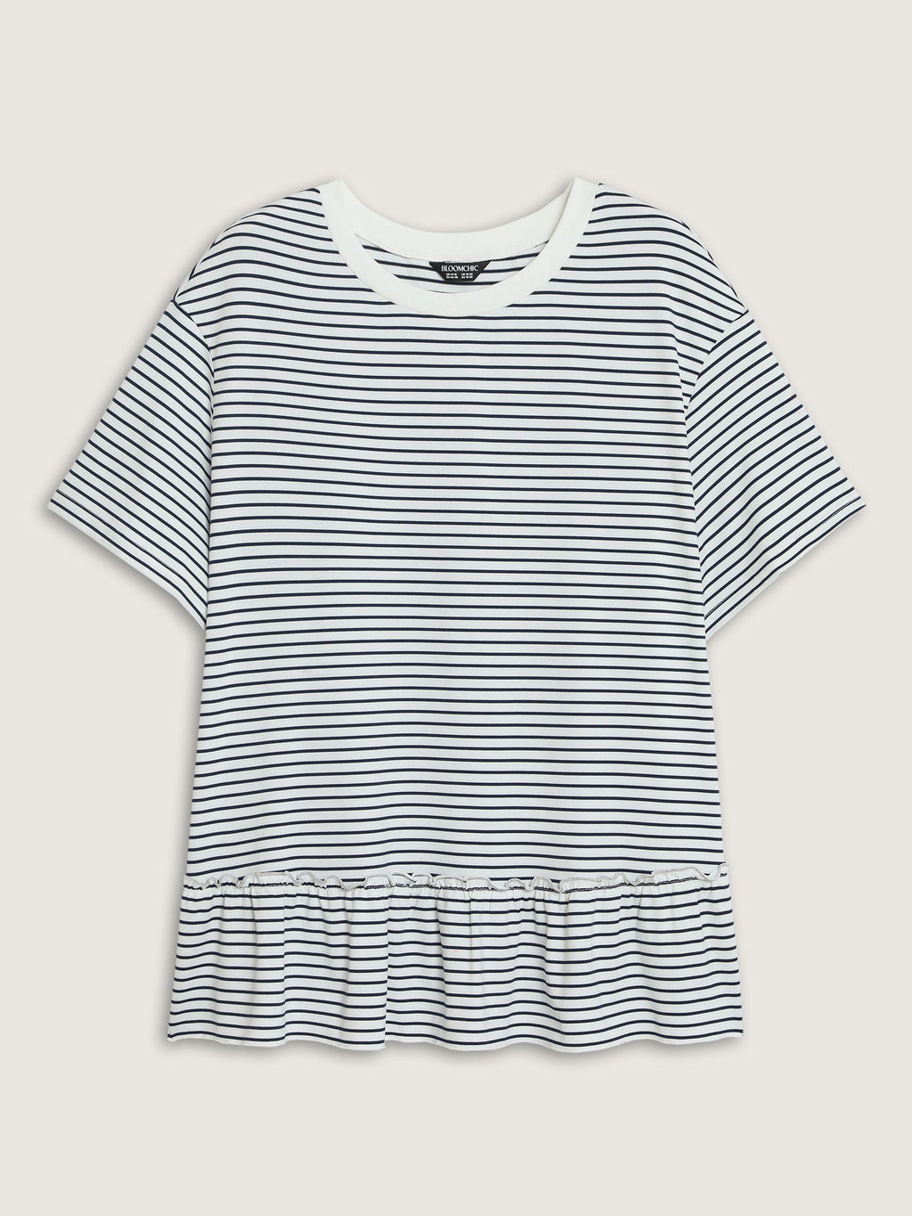 Striped Print Ruffled Hem Long T-Shirt