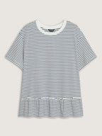 Striped Print Ruffled Hem Long T-Shirt