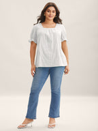 Cotton Square Neck Ruffled Sleeve Shirt