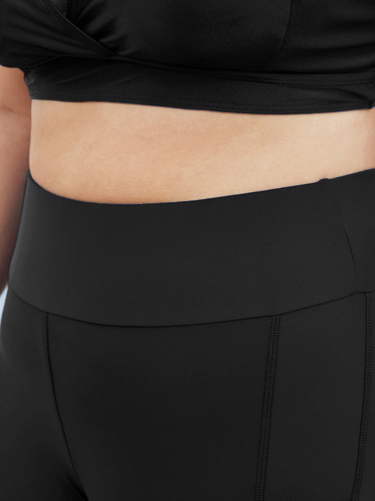 Solid Wide Waistband Swim Shorts
