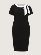 Side Bowknot Color Contrast Midi Dress