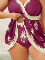 Boho Flower Print Surplice Swim Dress
