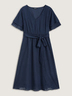Texture Tiered Ruffle Sleeve See Through Dress