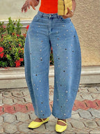 Fashion Studded Cocoon Loose Fit Jeans