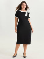 Side Bowknot Color Contrast Midi Dress