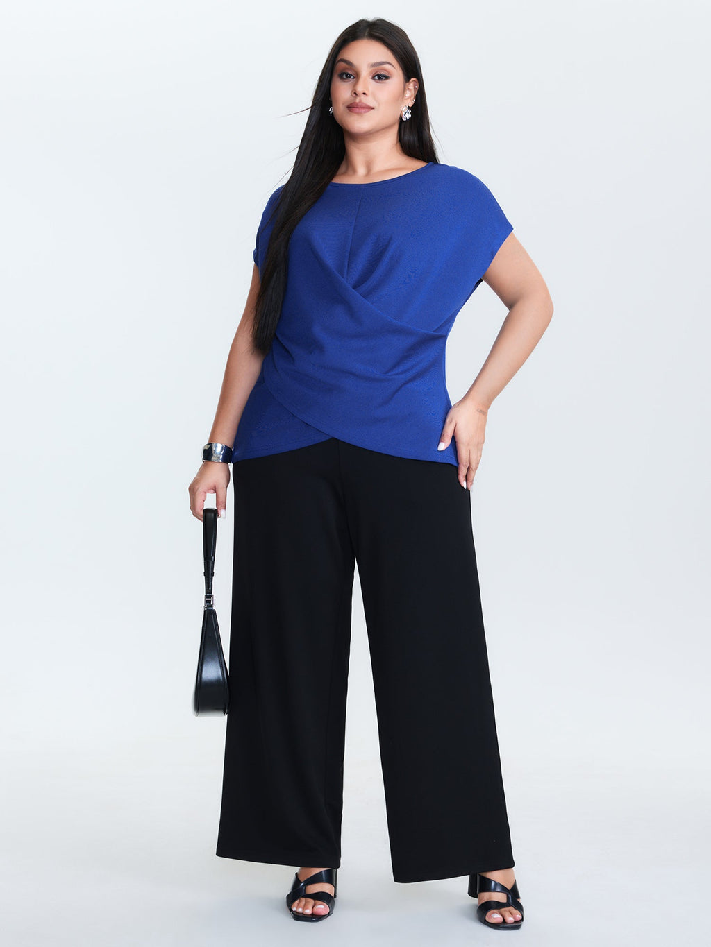 Twist-Front Boat Neckline Plain Knit Top
