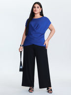 Twist-Front Boat Neckline Plain Knit Top