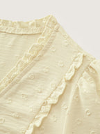 Dot Textured Ruffled Edge Blouse