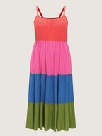 Colorblock Tiered Scoop Neck Maxi Dress