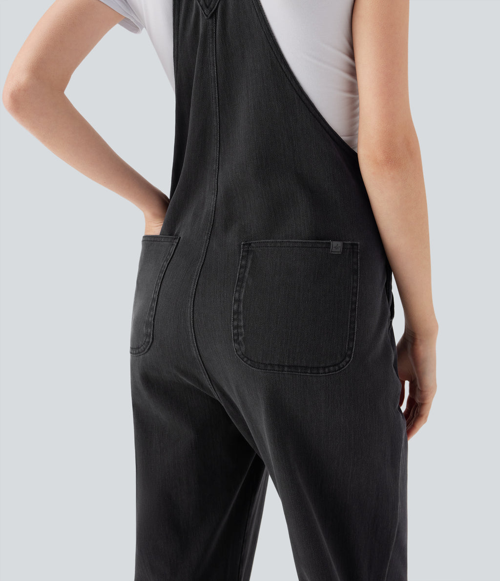 FlexTM Straight Leg Denim Casual Overalls with Pockets