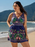 Tropical Print Pockets One-Piece Swimsuit
