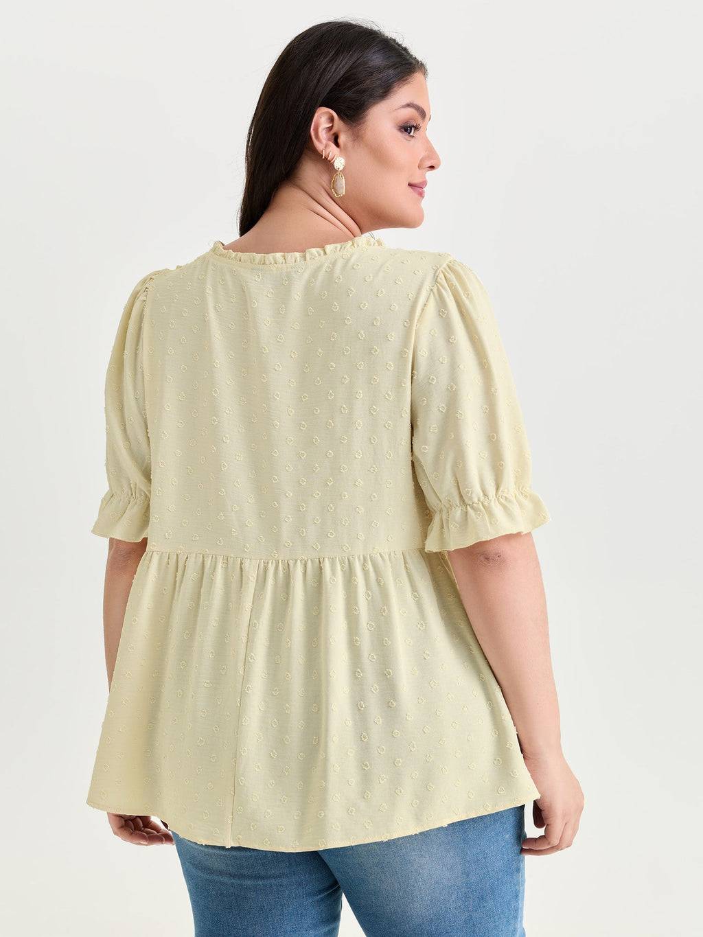Dot Textured Ruffled Edge Blouse