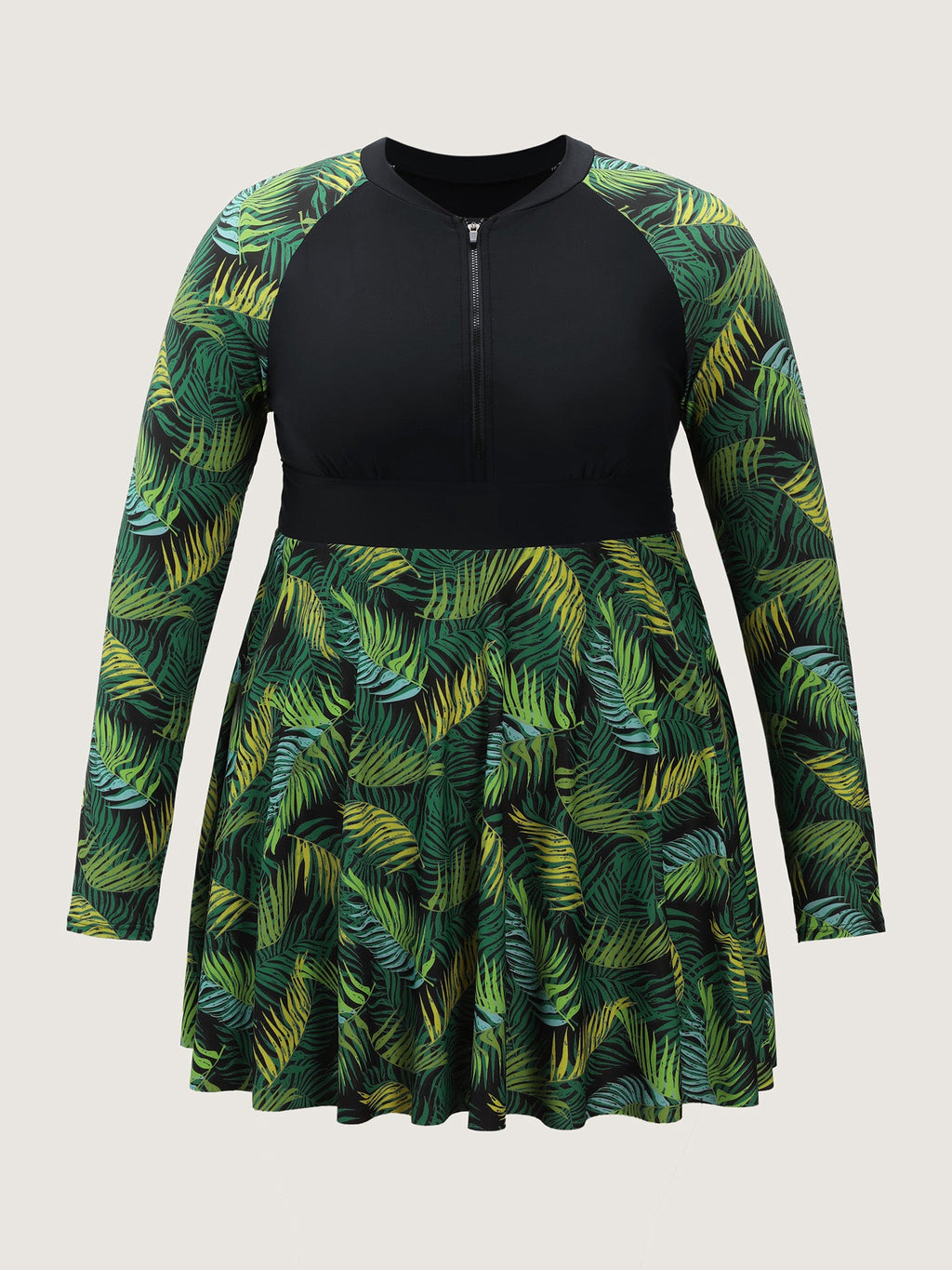 Tropical Plant Colorblock Pocket Swim Dress