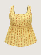 Cotton Floral Striped Print Fit And Flare Tank Top