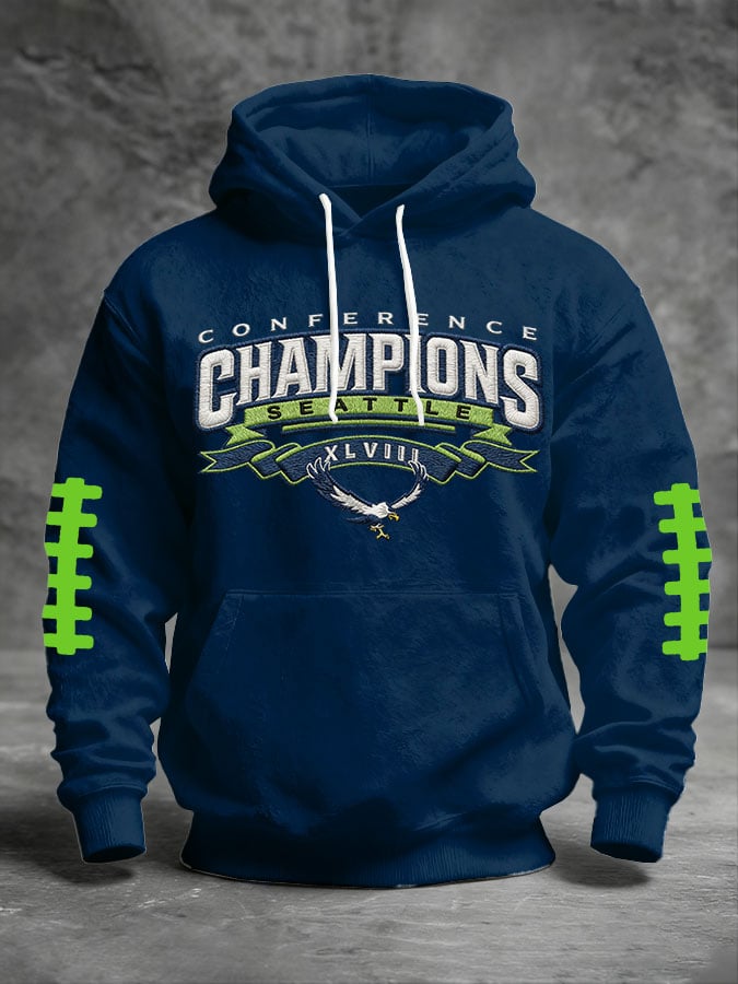 Men's Football Print Casual Hooded Sweatshirt