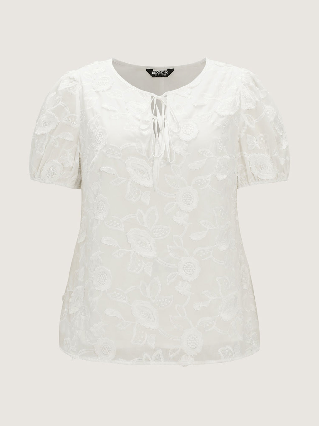 Cotton Floral Textured Puff Sleeve Lined Blouse