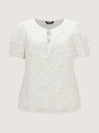 Cotton Floral Textured Puff Sleeve Lined Blouse