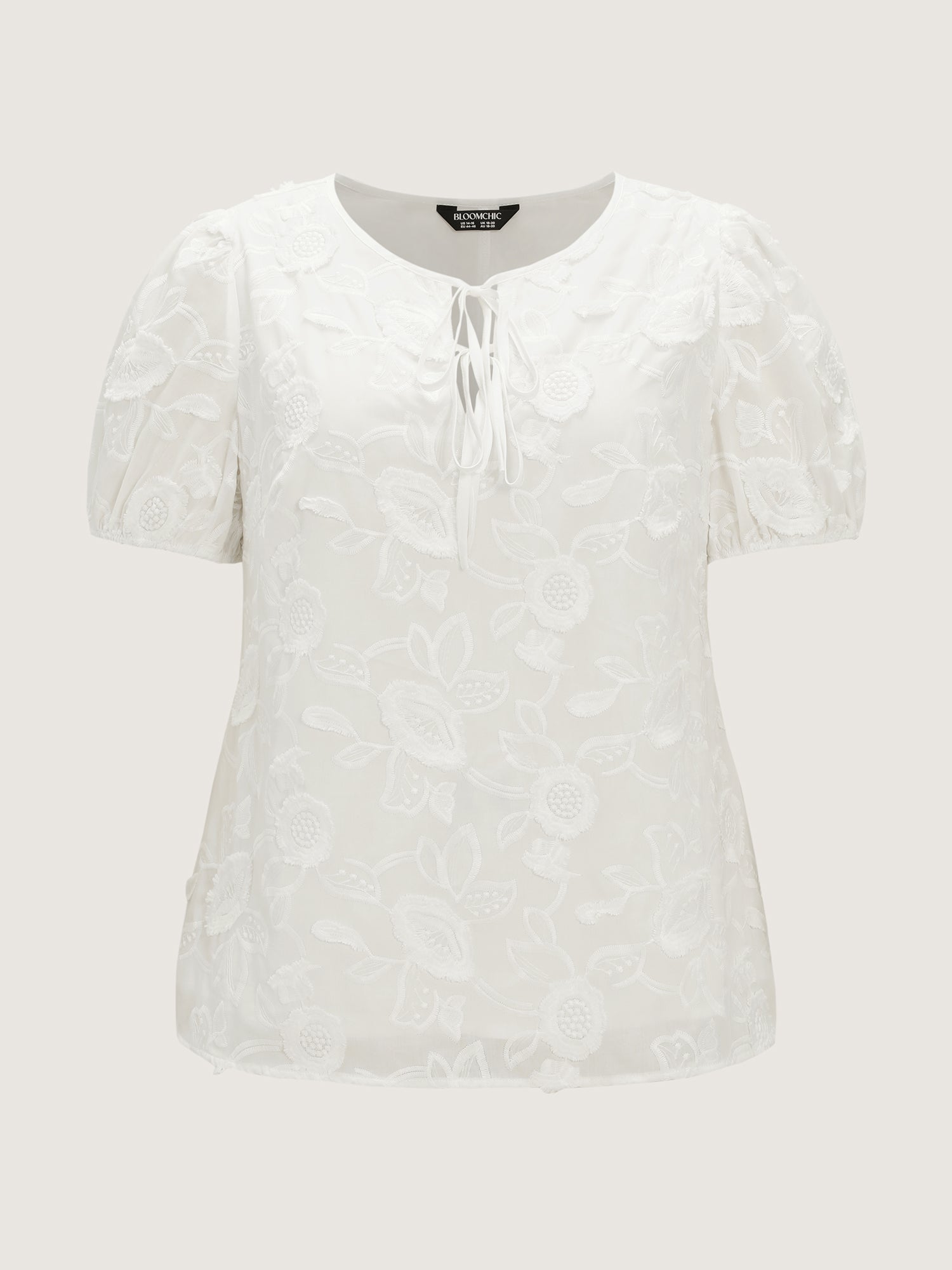Cotton Floral Textured Puff Sleeve Lined Blouse