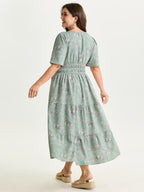 Textured Shirred Cinched Waist Maxi Dress