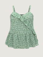 Floral Print Ruffled Edge Tank Top
