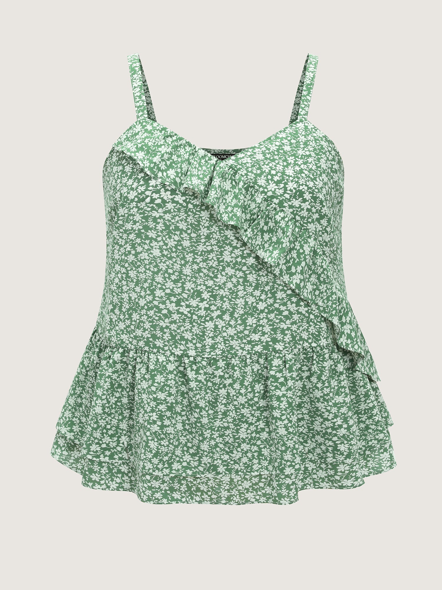 Floral Print Ruffled Edge Tank Top